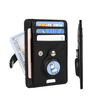 China Genuine Leather Anti Theft Wallet Airtag Rfid Passport Blocking Credit Card For Airtag Tracker Cover Device Airtag Leather Case for sale