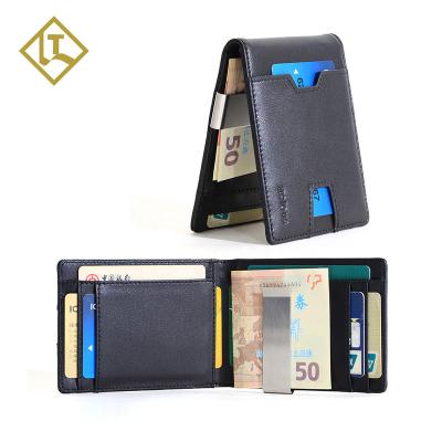 China Best Wholesale Custom Handmade Scratch Resistor Wholesale Scratch Resistor Slim Black Cheap RFID Bifold Slim Minimalist Blocking Custom Men Wallet Money Clip for sale