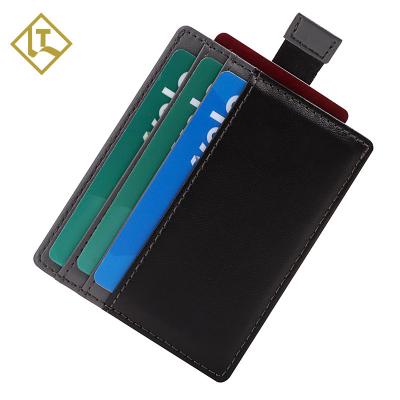 China Wholesale High Quality Ultra-thin Black Fashion Bank Card Holder Genuine Smooth Leather RFID Blocking Card Holder for sale