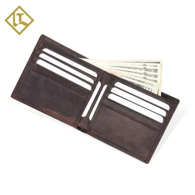 China Newest Design RFID Customize Real Cowhide Leather Crazy Horse RFID Blocking Front Pocket Handmade Leather Men's Bifold Wallet for sale