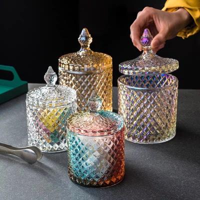 China Home Decoration Luxury Iridescent Glass Candle Jars Custom Glass Candle Jars for sale