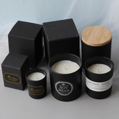 China Wholesale home decoration custom supplies luxury matte black DIY candle jar glass lids and wooden box packing for sale