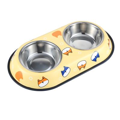 China Factory Price Non-automatic Non Slip Pet Food Bowl Pet Feeder Stainless Steel Double Bowl Dog Food Drinking Bowl for sale