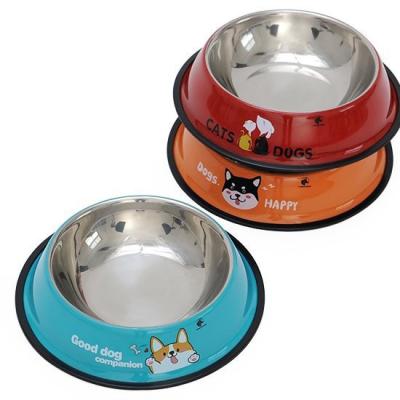 China Non-automatic pet bowl stainless steel cat and dog feeder bottom is anti-slip, anti-fall and anti-fall for sale