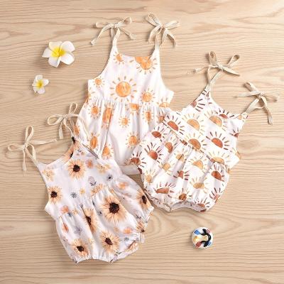 China Cute Cotton/Pattern Baby Boys Rompers Sunflowers Printed Belt Strapless Overalls 0-24M for sale