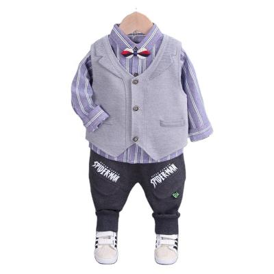 China OEM Casual 2021Spring and Autumn New Children's Wear Boys' Three-Piece Stripe+Bow Tie Boys' Baby Suit Gentlemen's Baby Clothes Sets for sale