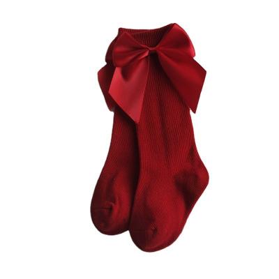 China Breathable Babies Bangs Kids Christmas Sock Autumn Toddler Big Bow Knee Socken Newborn Soft Cute Long Cotton Red For 0-5 Years for sale