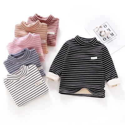 China Striped Long Sleeve Children's Half-Height Collar Bottoming Shirt Plus High-Necked Children's Thick Velvet T-Shirt Long Sleeve Top for sale