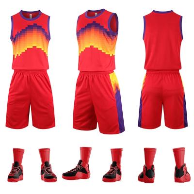 China Antibacterial Custom Logo Men's Antibacterial Sublimation Sportswear Kids Basketball Tank Top Mesh Basketball Suit Quick Dry for sale