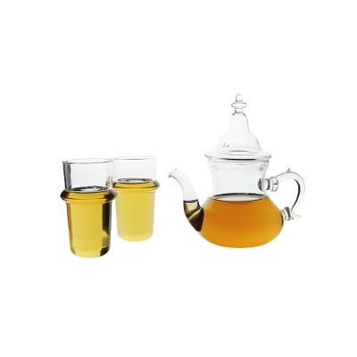 China Heat Resistance Tea Set Moroccan Casablanca Viable Clear Glass Teapot Set With Morocco Glass Cup Turkish Tea Set for sale