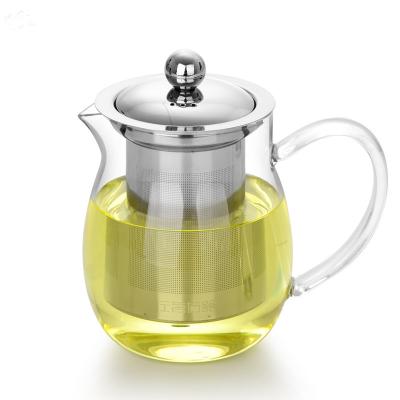 China Small Sustainable Hot Sale Handmade Borosilicate Glass Teapot With Stainless Steel Infuser With Lid for sale