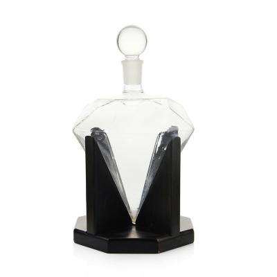 China 1000ml tequila stored diamond decanter whiskey glass decanter with color box package for sale