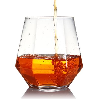 China Brewing Whiskey or Other Unbreakable Recyclable Diamond Shaped Stemless Wine Glasses 300ml 530ml Beverage Package Clear Whiskey Glass Cup Tumbler for sale