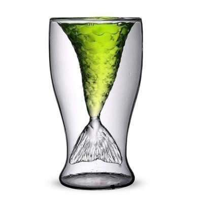 China Cocktail Mermaid Tail Hand Made Viable Whiskey Vodka Double Wall High Borosilicate Glass Mug for sale