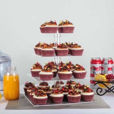 China 4 Tier Acrylic Dessert Stands Square Clear Cupcake Serving Platter for sale