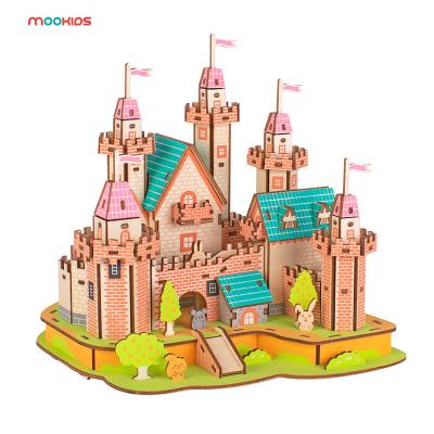 China 3D Building Model Castle Cartoon Low Moq Educational Toy Children Handmade 3D Diy Colorful Wooden Brain Teaser Game for sale