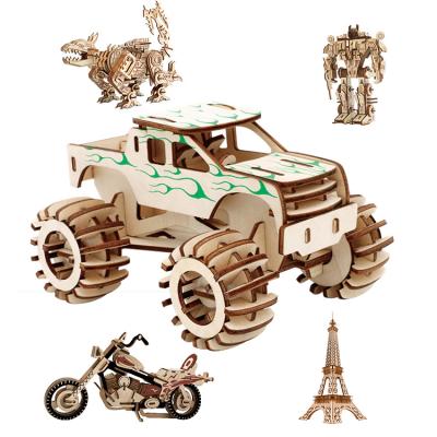 China 3D Building Toy Gift DIY 3D Car Truck Jigsaw Puzzle Game Children Educational Wooden Wooden Puzzle for sale