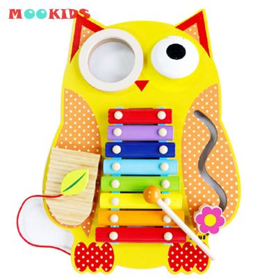 China Environmentally Friendly Animal Musical Instrument Owl Wooden Colorful Kids Percussion Toy Baby Music Toy for sale