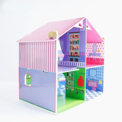 China Newest Apperance Cute Design Pretend Toy Children's 4 Pcs Wooden Mini Villa Wooden Dollhouse for sale