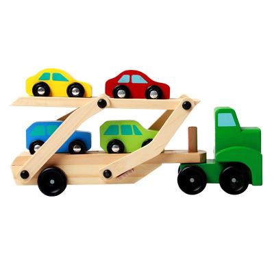 China Eco-Friendly Material Color Educational Children's Toys, Wooden Trucks, Truck and Cars Car Games Wooden Transporter Toy Set for sale