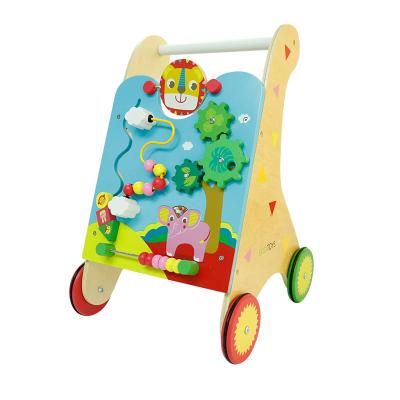 China Cute solid durable toy cartoon preschool students four-wheeled car child wooden curved baby walking toys for sale