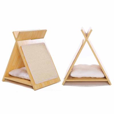 China Hot Sale Viable Cat Toy Sisal Scratching Pad Triangle Wooden Cat Scratcher Post for sale