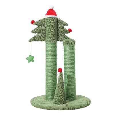 China New Design Sustainable Fun Green Natural Sisal Cat Scratch Post Christmas Vertical Cactus Cat Tree for sale