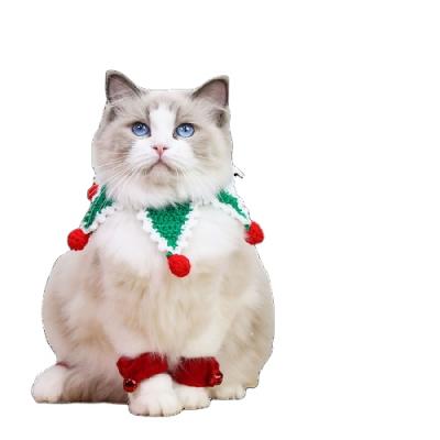 China Christmas Lights Adjustable Pet Collar Knitted Striped Wool Bib Costume For Cat Dog for sale