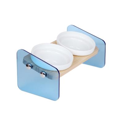 China New Design Sustainable Food Touch Ceramic Acrylic Tilted Dog Cat Double Food Bowl for sale