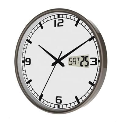 China Modern High Quality 11 Inch Radio Controlled Analog Wall Clock With Digital LCD Day Of The Week And Date for sale