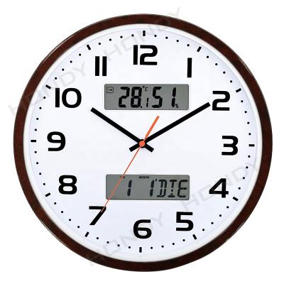 China Brief 13 Inch Radio Multifunctional Round Plastic Analog-Digital Wall Clock With Temperature, Humidity, Calendar for sale