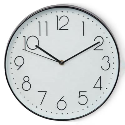 China Radio Fancy Home Decor 12 Inch Black Plastic Wall Clock With Raised Up Numbers for sale