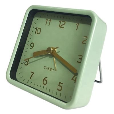 China Promotional Antique Style Mini Square Metal Travel Alarm Clock with Folding Stand for sale