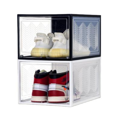 China Clear Sustainable Plastic Shoe Box Shoe Organizer Boxes Stackable Magnetic Sneakers Box for sale