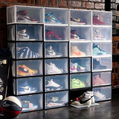 China Stackable Clear Plastic Shoe Storage Boxes Sneaker Organizer Sneaker Box Shoe Organizer Magnetic Clear Side Viable Shoe Box for sale