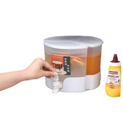 China Rotating Viable With 3 Taps Juice Drinks Milk Water Oil Sauce Dispenser Refrigerator Storage Box Food Dispenser Container for sale