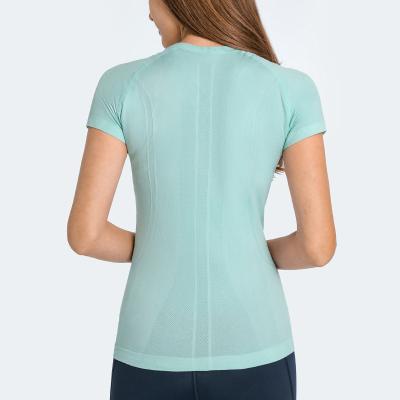 China 2022 New Breathable Ladies Short Sleeve Yoga Shorts Neck Sports Round Running T-shirt Fitness Tops Slim Breathable Sleeve for sale