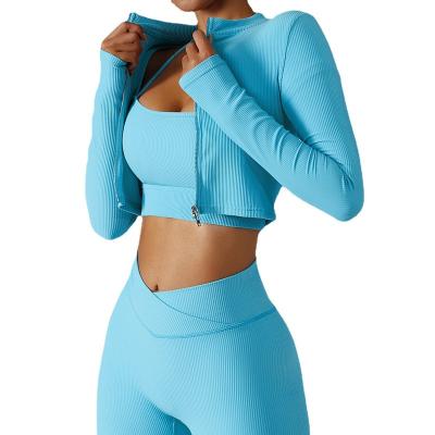 China Breathable Quick Dry Fitness Jacket Women's Double Zipper Tight-Fitting Long-Sleeved Yoga Clothes Outdoor Running Sports Fitness Top for sale