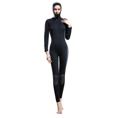 China Breathable Women's One-Piece Hooded Diving Suit 5mm Front Open Zipper Head Cover Thickened Warm Winter Surf Cold Swimwear Suit for sale