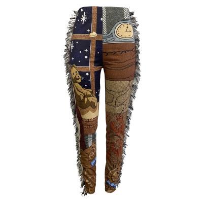 China Autumn Winter New Products Mid-waist Fashion Cartoon Popular Tassel Printing Anti-pilling Casual Pants for sale