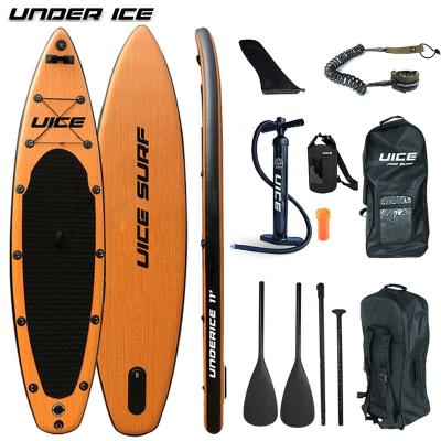 China UICE Design Bamboo Style Unisex Latest Isup Team Paddle Inflatable Paddle Board With Removable Snap-in Side Fins for sale