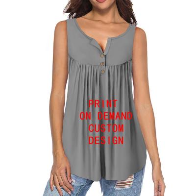 China Anti-pilling Women's Swing Pleated Shirts Customized Printing Sleeveless Plus Size Print Lady Tank Top Tank Drop Shipping On Demand Blouse for sale