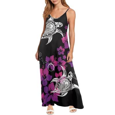 China Elegant Breathable Slip Dress For Women Vintage Art Tattoo Prints Casual Polynesian Tribal Maxi Dresses Sexy Spaghetti Sundress Loose Mujer for sale