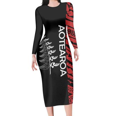 China Aotearoa New Zealand Feather Vintage Tattoo Printing Anti-Static Woman Dresses 2022 Trending Dresses Women's Evening Dresses Long Maxi Party for sale