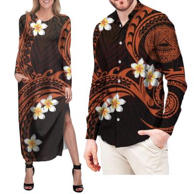 China Anti-Static Casual Women Dress Vintage Polynesian Hibiscus Plus Size Evening Elegant Women Prepares Custom Pod Couples Cheap Lovers Apparel for sale