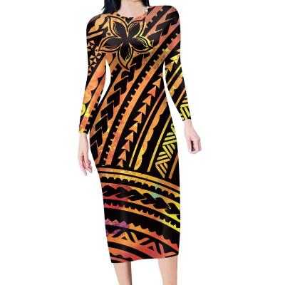 China Anti-Static Accept Customized Tribal Print Polynesian Samoa Bodycon Dress Oversized Women For Fall for sale