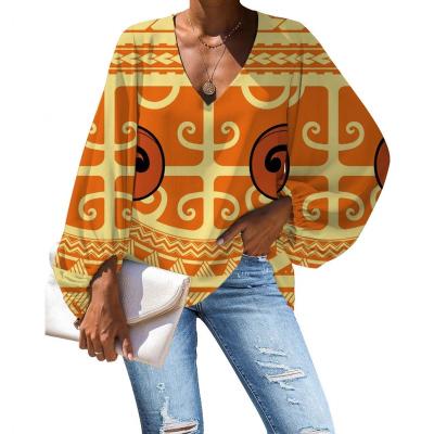 China Shirt Fashion Blouse Shirts Polynesia Breathable Chiffon Women Blouse Maori Samoa Print Long Sleeve Elegant Women Lady Blouses For Women for sale