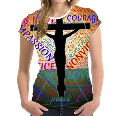 China Jesus Love Peace Shirt Women Summer Special Casual Crew Neck Print Anti-wrinkle Digital Breathable T-shirt for sale