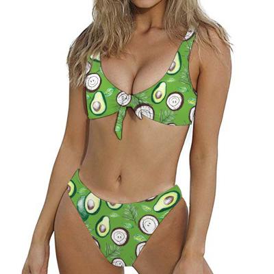 China New Trend Breathable Turquoise Avocado Image Print Hawaiian Style Tribal Print Hot Sexy Maiden Beach Bikini for sale