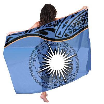 China Marshall Islands Polynesian Tribal Tattoo Compressed Prints Wholesale Cheap Blue Orange Custom Sarongs Stylish Women Swimsuit Cover Ups for sale